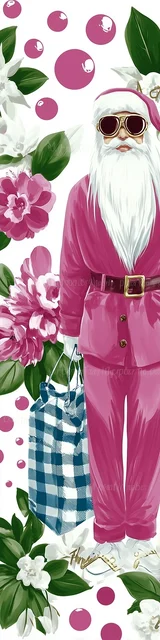 Free printable Christmas bookmarks of Santa surrounded by red bubbles